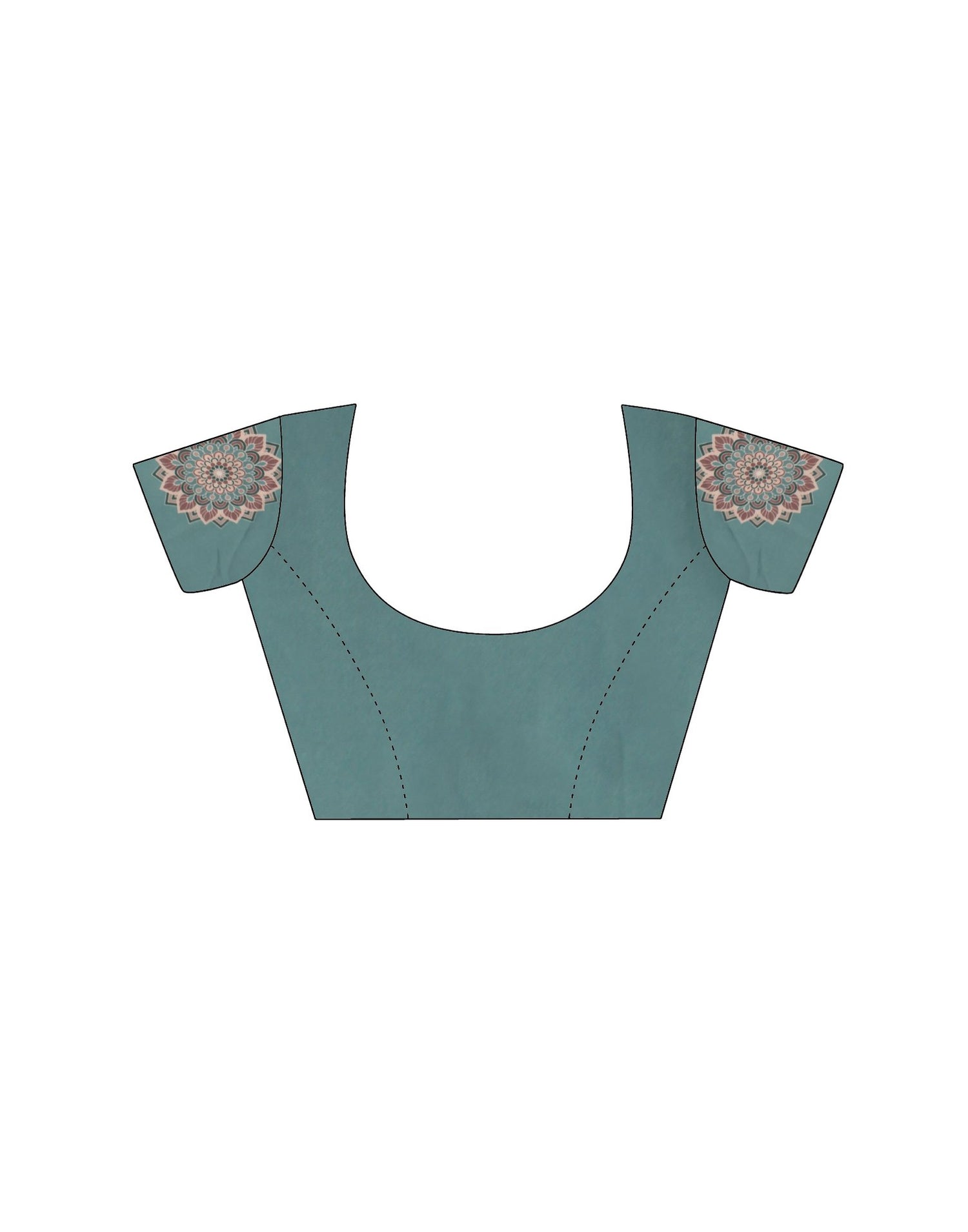 Handsfree Dusty Teal Green Satin Printed Saree