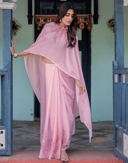 Handsfree Light Pink Satin Printed Saree