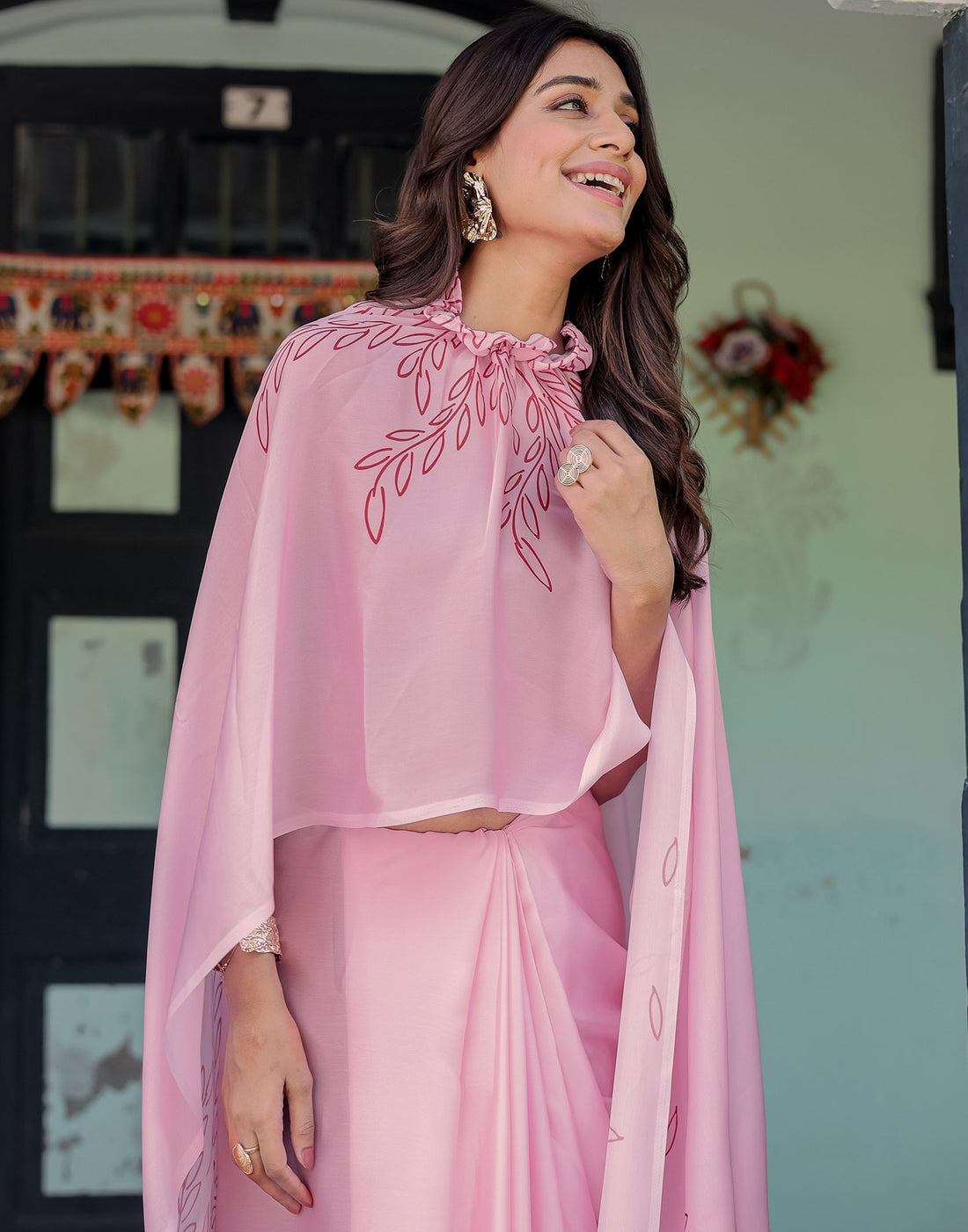 Handsfree Light Pink Satin Printed Saree