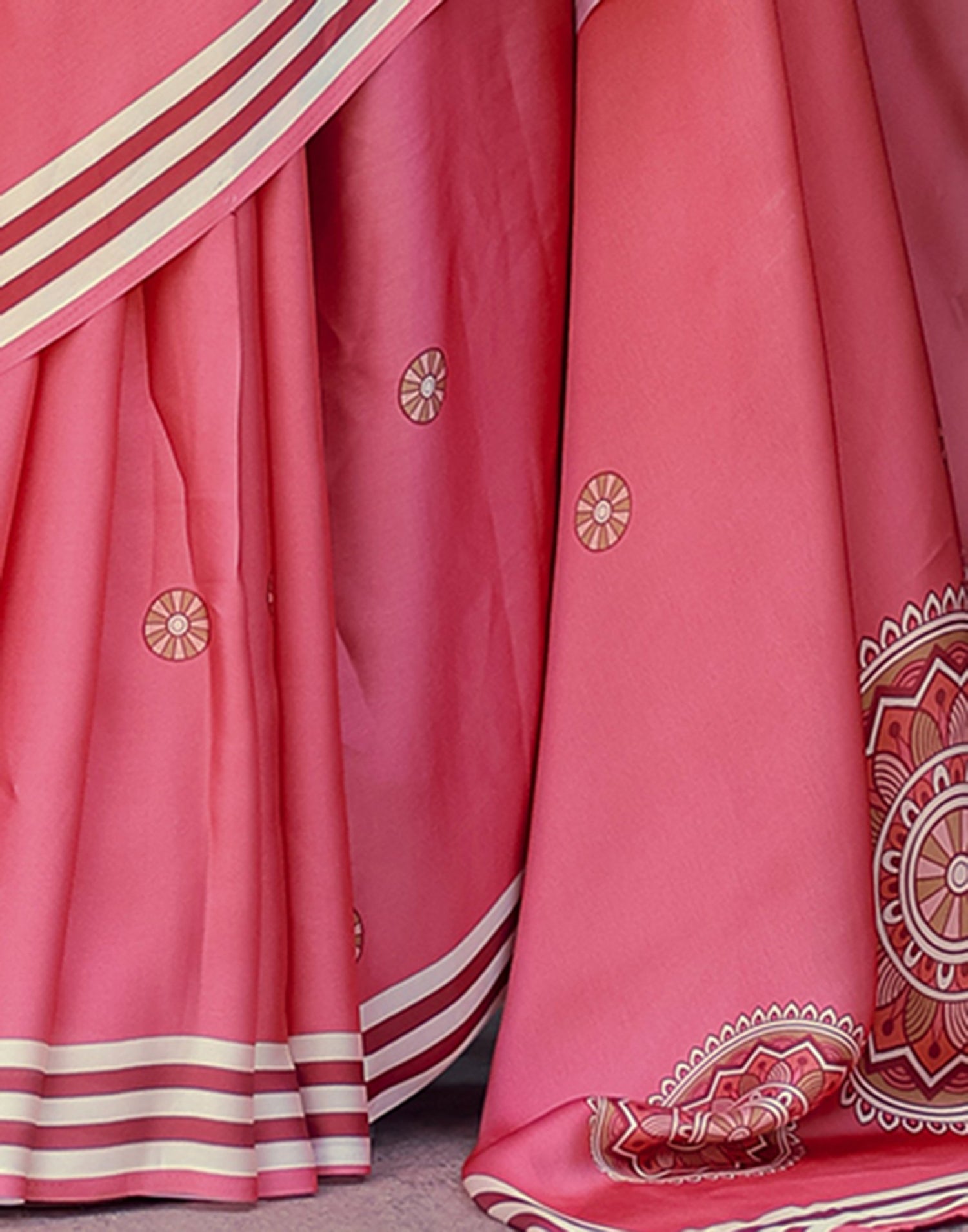 Handsfree Light Red Satin Printed Saree