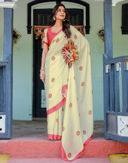 Handsfree Off White Satin Printed Saree