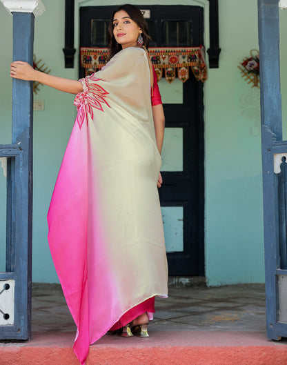 Handsfree White Satin Printed Saree