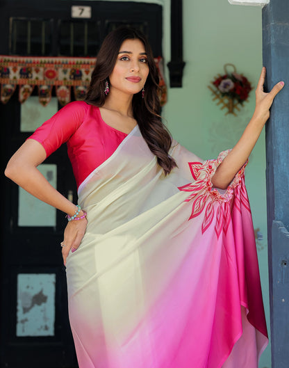 Handsfree White Satin Printed Saree