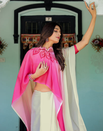 Handsfree White Satin Printed Saree