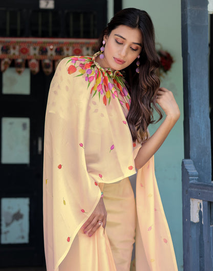 Handsfree Cream Satin Floral Printed Saree