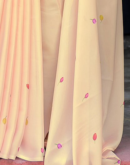 Handsfree Cream Satin Floral Printed Saree