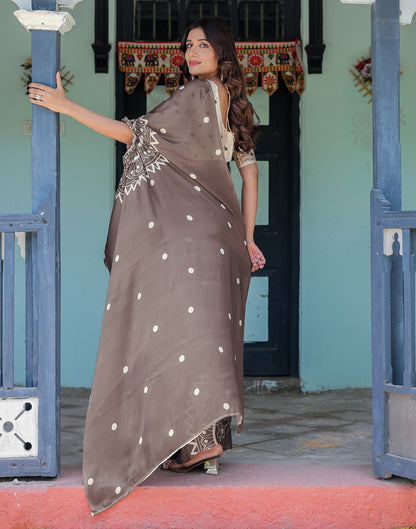 Handsfree Dark Brown Satin Printed Saree