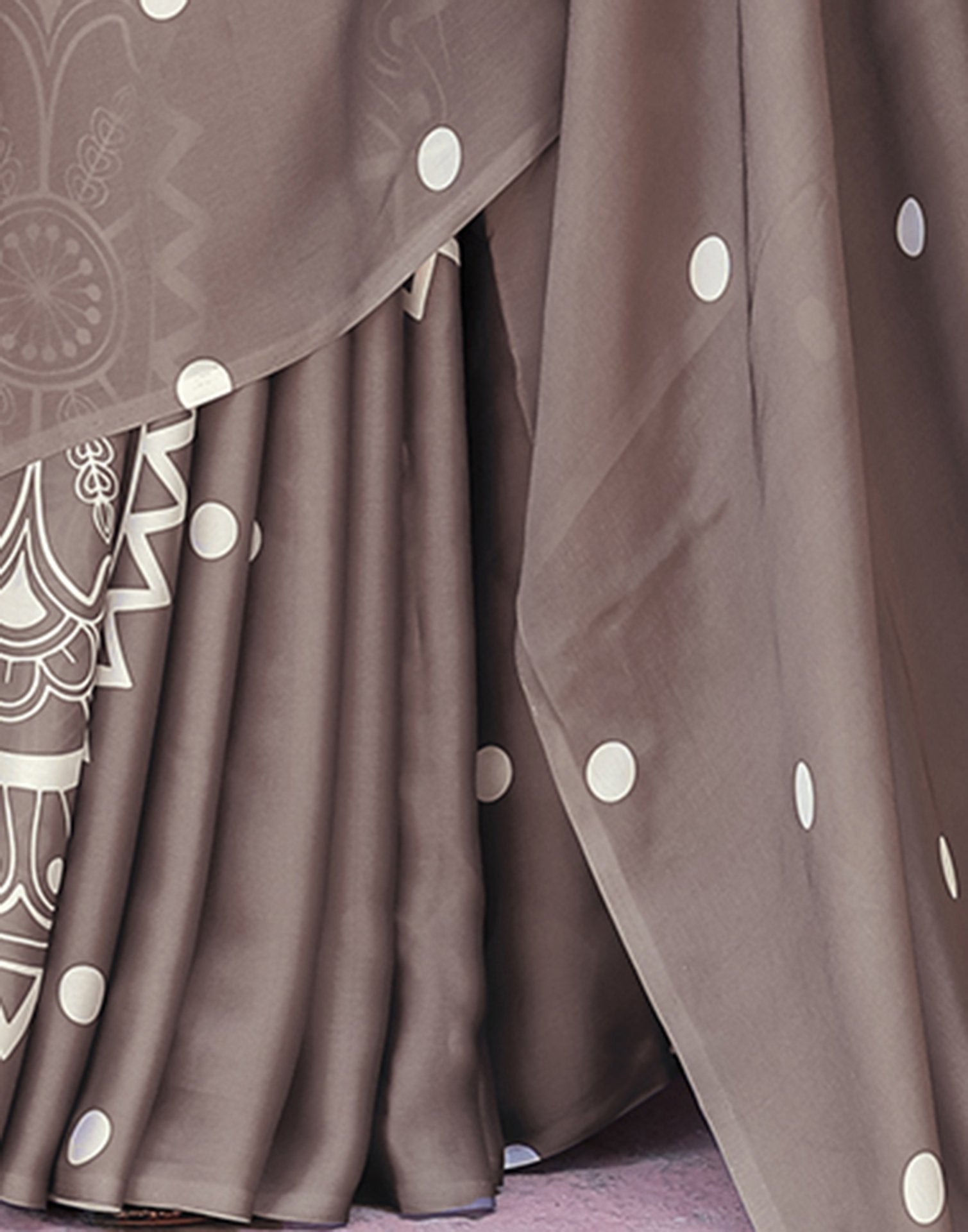 Handsfree Dark Brown Satin Printed Saree