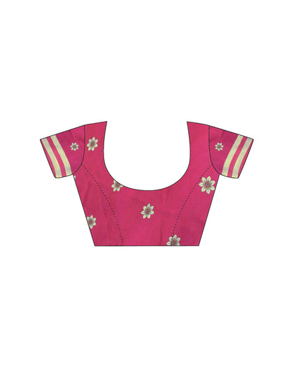 Handsfree Dark Rani Pink Satin Floral Printed Saree