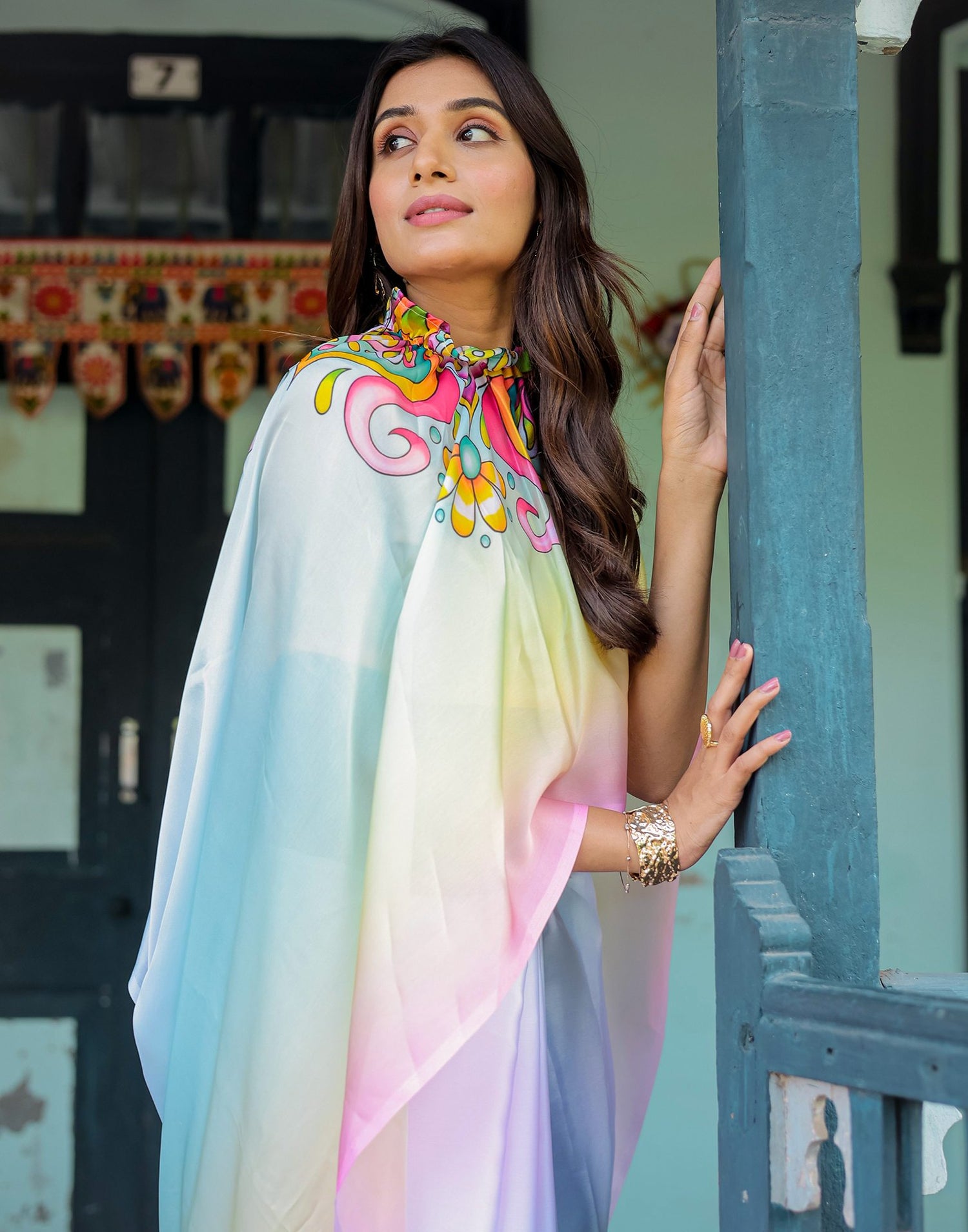 Handsfree Multicoloured Satin Printed Saree