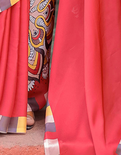 Handsfree Red Satin Printed Saree