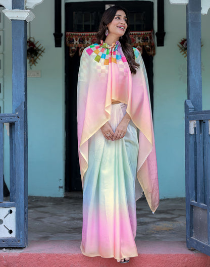 Handsfree Multicoloured Satin Printed Saree