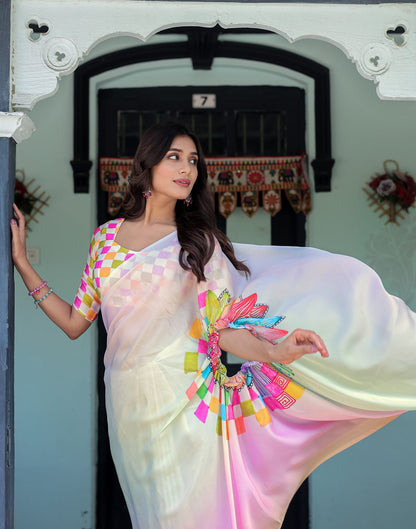 Handsfree Multicoloured Satin Printed Saree