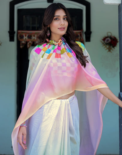 Handsfree Multicoloured Satin Printed Saree