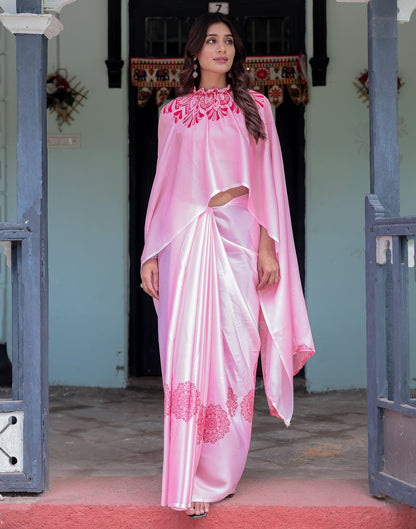 Handsfree Light Pink Satin Printed Saree