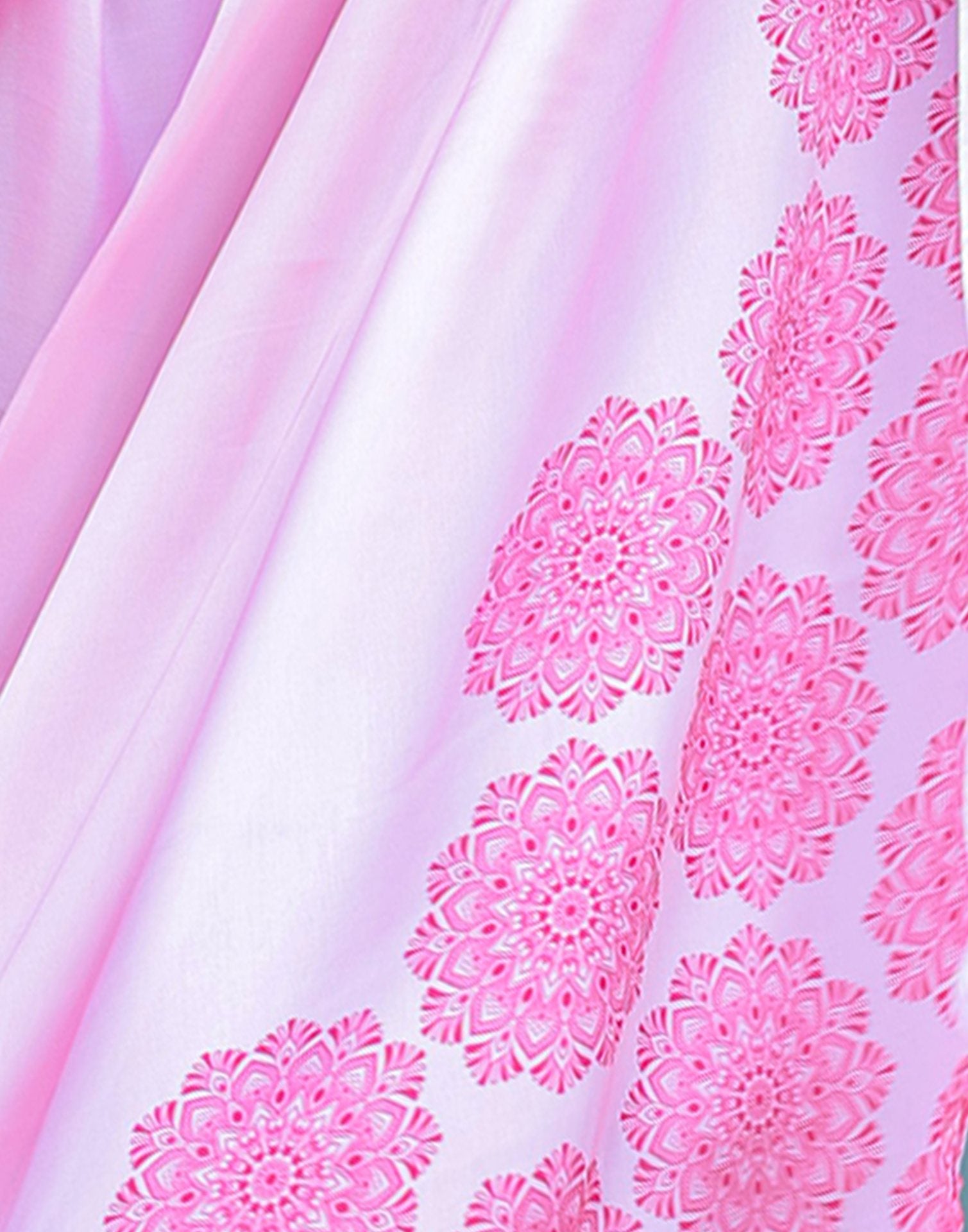Handsfree Light Pink Satin Printed Saree