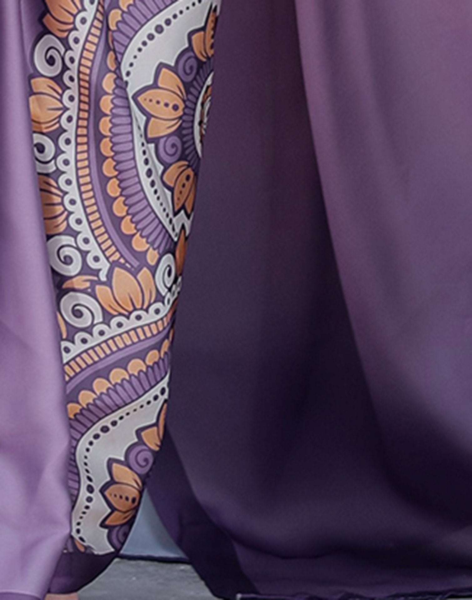 Handsfree Dusty Purple Satin Printed Saree