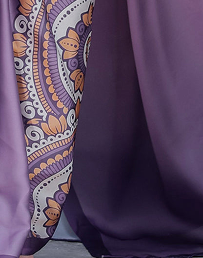 Handsfree Dusty Purple Satin Printed Saree