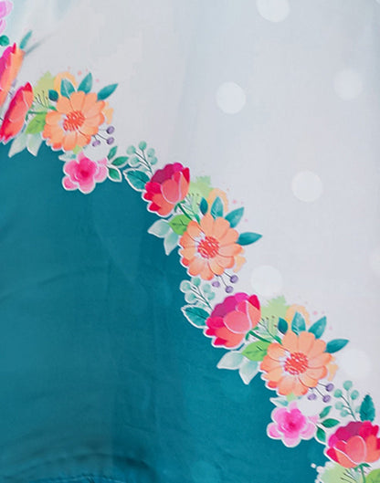 Handsfree Sky Blue Satin Floral Printed Saree