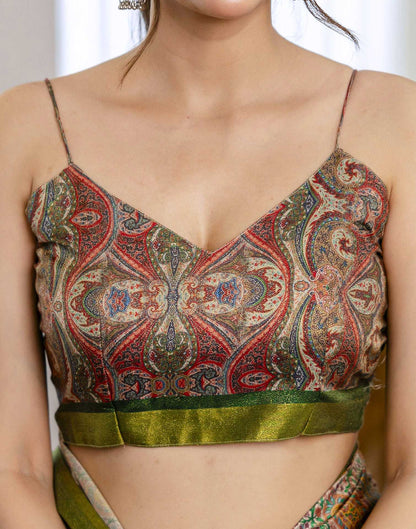 Dark Green Shimmer Silk Printed Saree