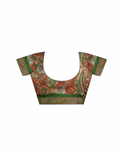 Dark Green Shimmer Silk Printed Saree