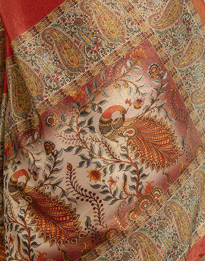 Red Shimmer Silk Printed Saree