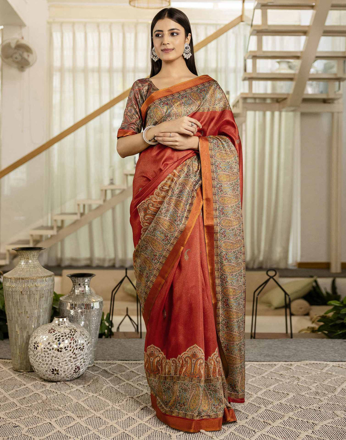 Red Shimmer Silk Printed Saree