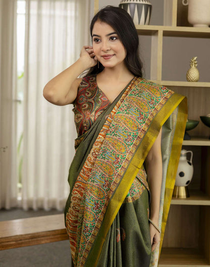 Dark Grey Shimmer Silk Printed Saree