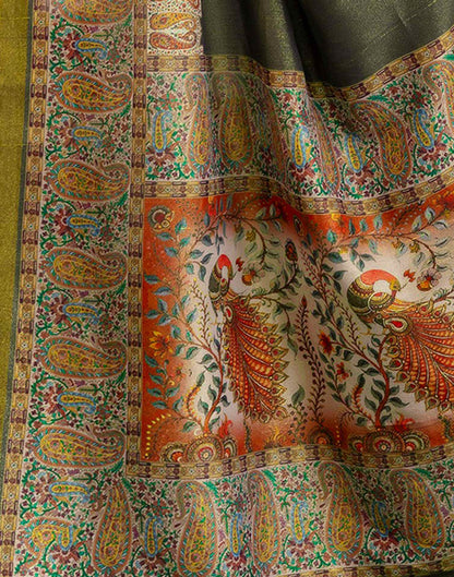 Dark Grey Shimmer Silk Printed Saree