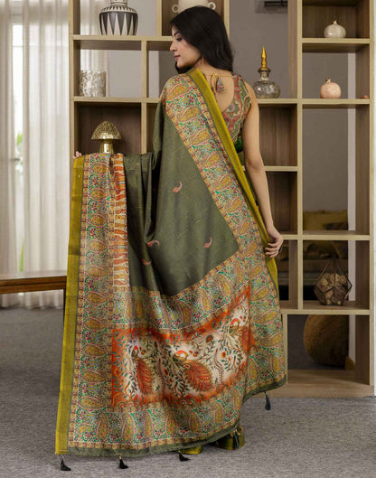 Dark Grey Shimmer Silk Printed Saree