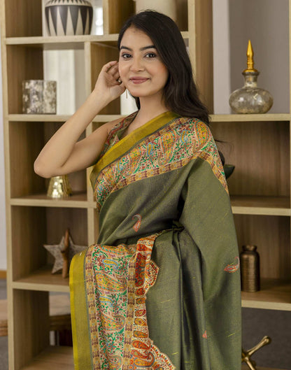 Dark Grey Shimmer Silk Printed Saree