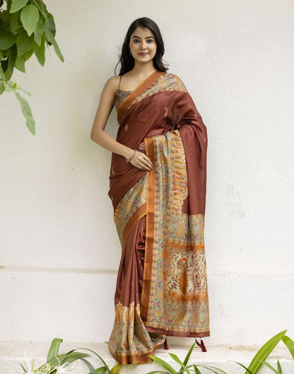 Maroon Shimmer Silk Printed Saree