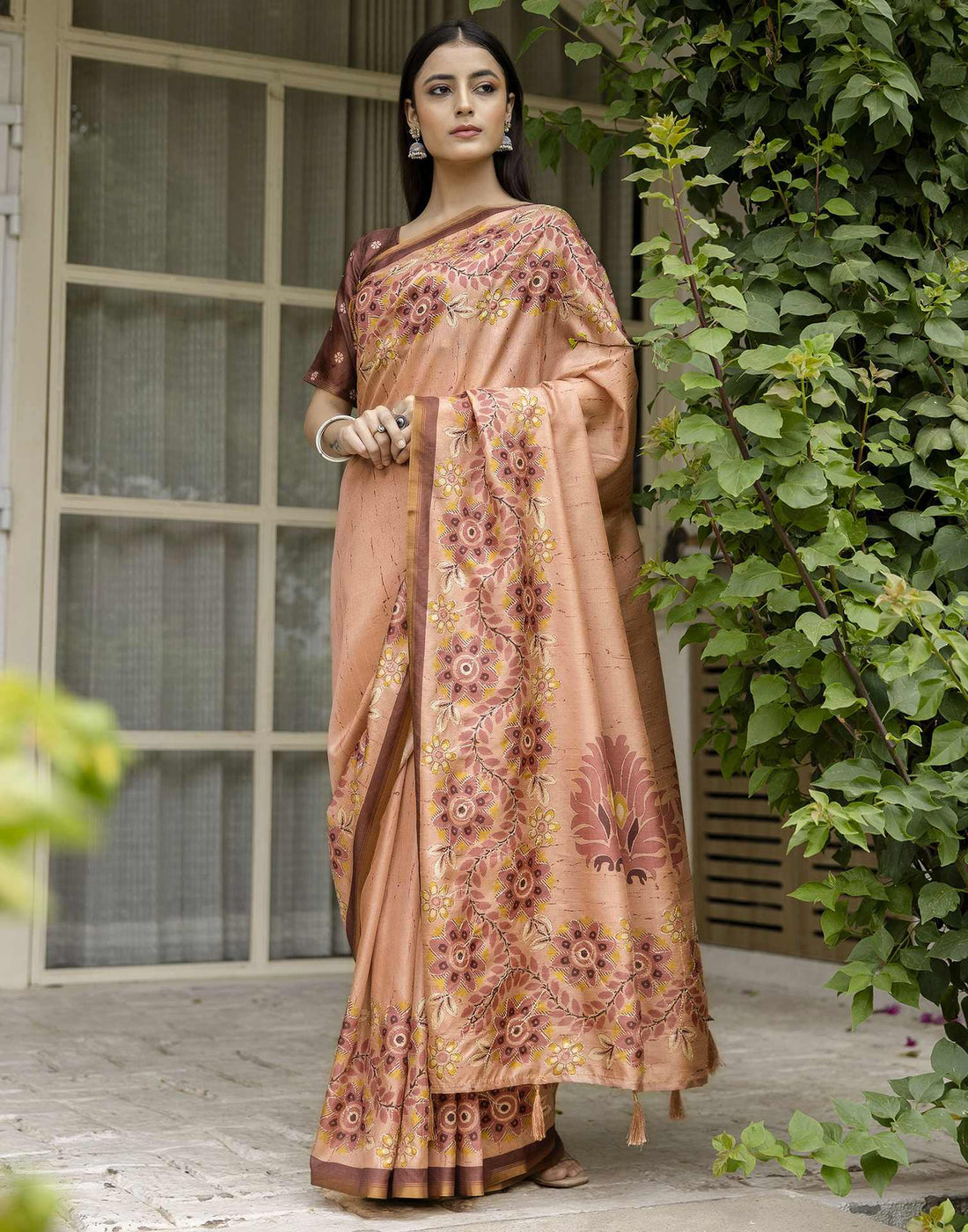 Light Brown Dola Silk Printed Saree