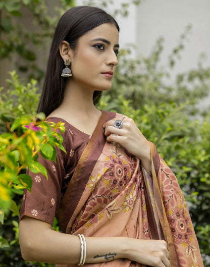 Light Brown Dola Silk Printed Saree