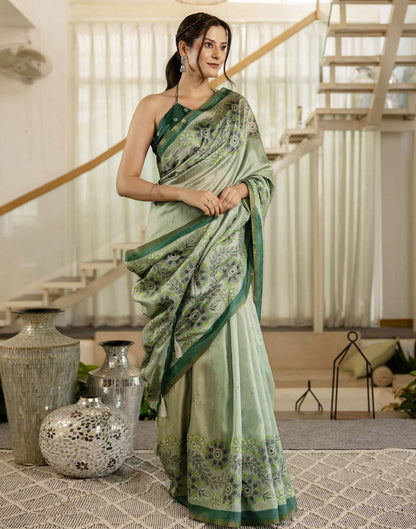 Pista Green Dola Silk Printed Saree