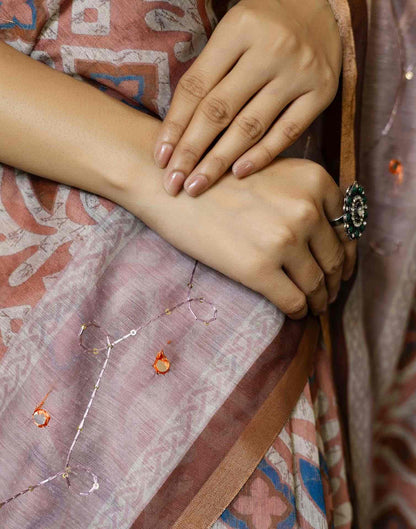 Dusty Peach Chanderi Printed Saree