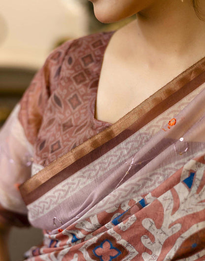 Dusty Peach Chanderi Printed Saree