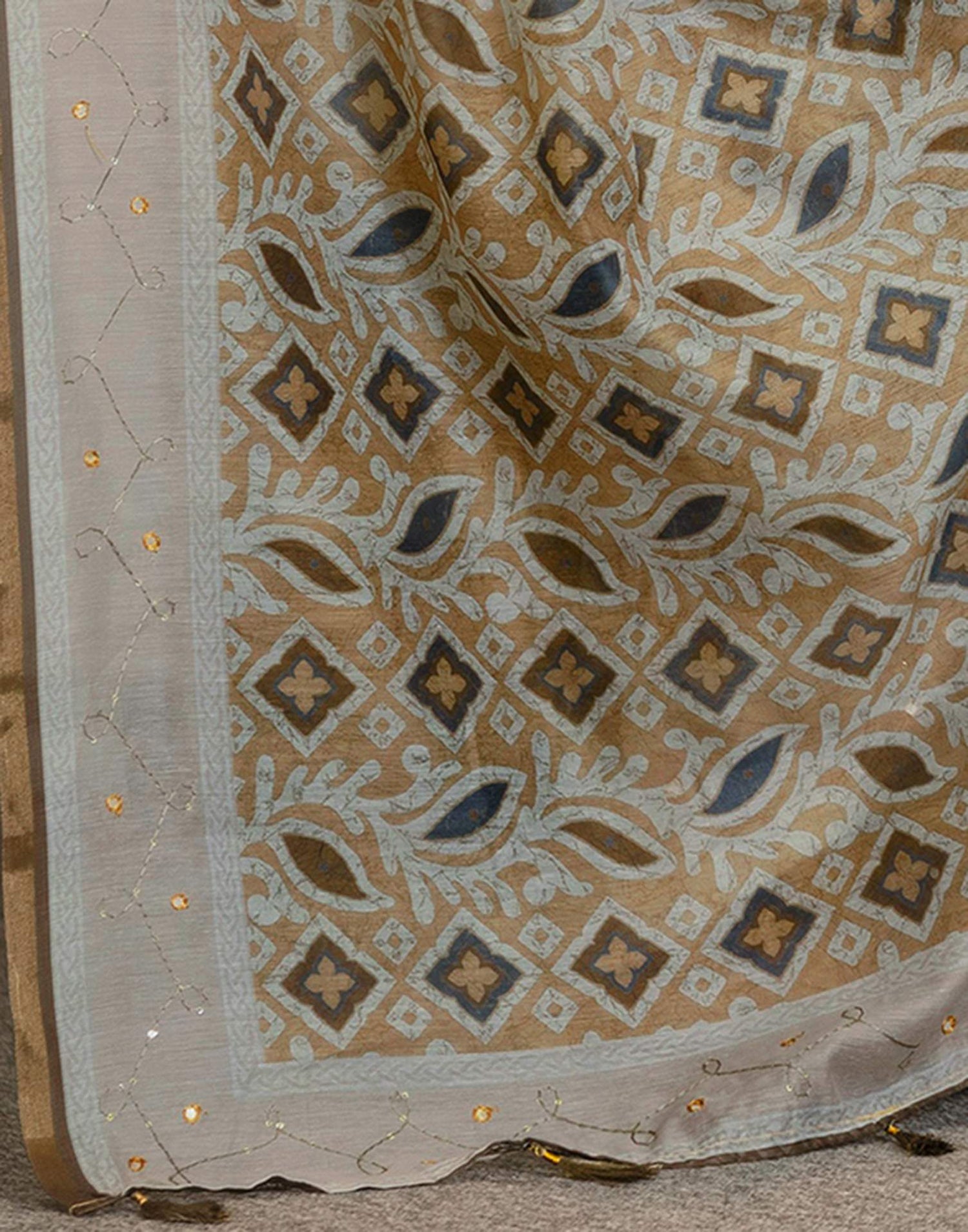 Mustard Yellow Chanderi Printed Saree