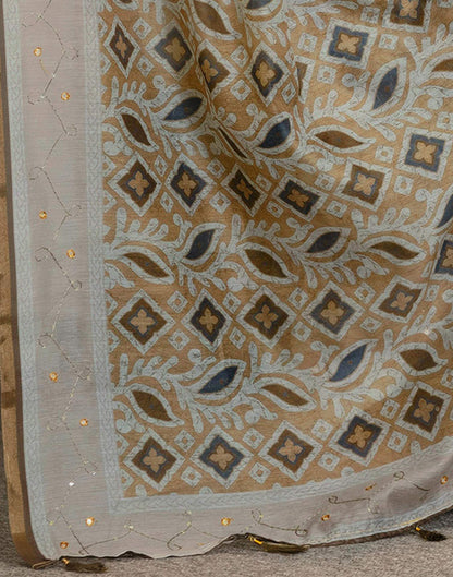 Mustard Yellow Chanderi Printed Saree
