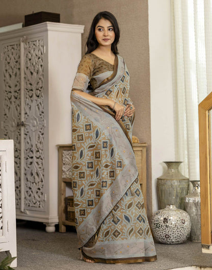 Mustard Yellow Chanderi Printed Saree