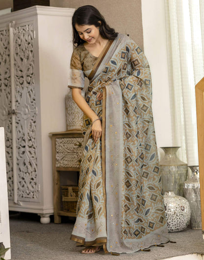 Mustard Yellow Chanderi Printed Saree