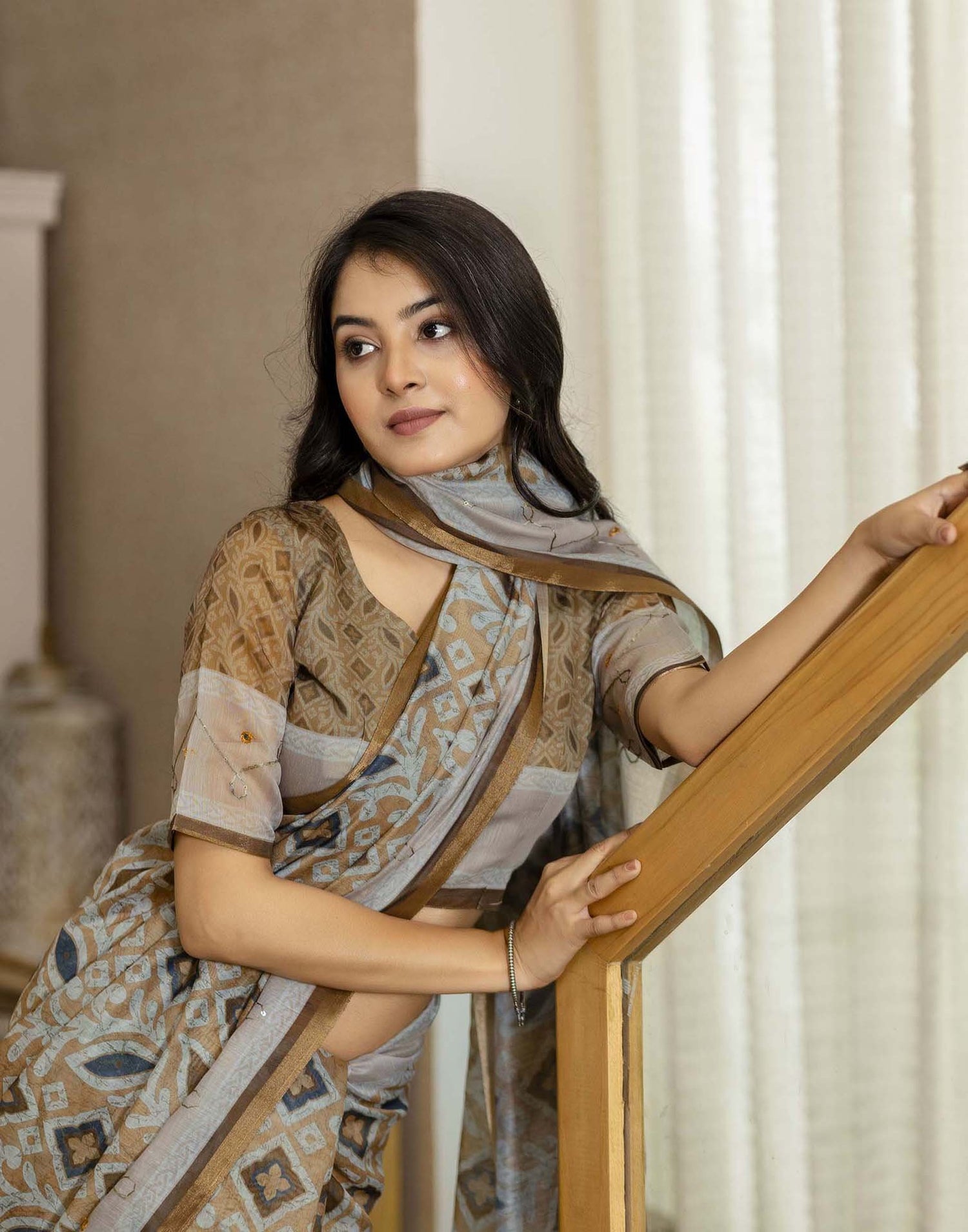 Mustard Yellow Chanderi Printed Saree