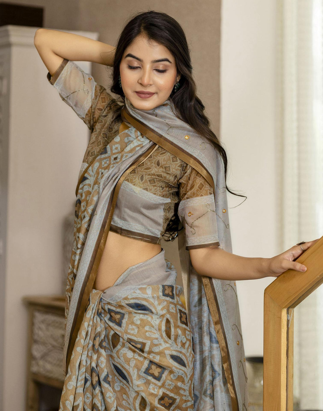 Mustard Yellow Chanderi Printed Saree
