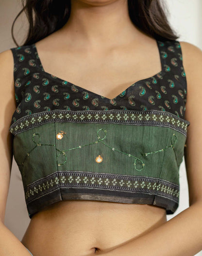 Dark Green Chanderi Printed Saree