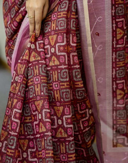 Dark Rani Pink Chanderi Printed Saree