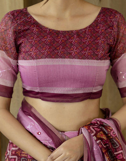 Dark Rani Pink Chanderi Printed Saree