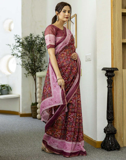 Dark Rani Pink Chanderi Printed Saree