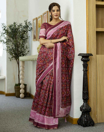Dark Rani Pink Chanderi Printed Saree