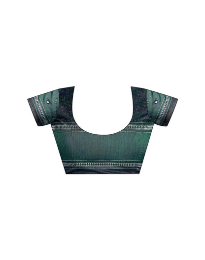 Teal Green Chanderi Printed Saree