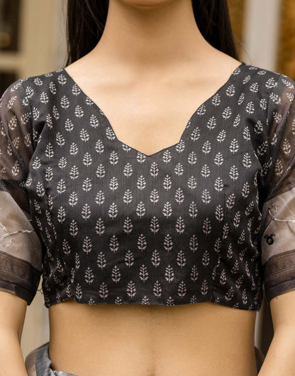 Black Chanderi Printed Saree